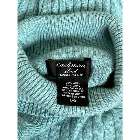 Lord & Taylor Cashmere Blend Cable Knit Turtleneck Sweater Light Blue Size Large - Picture 8 of 10